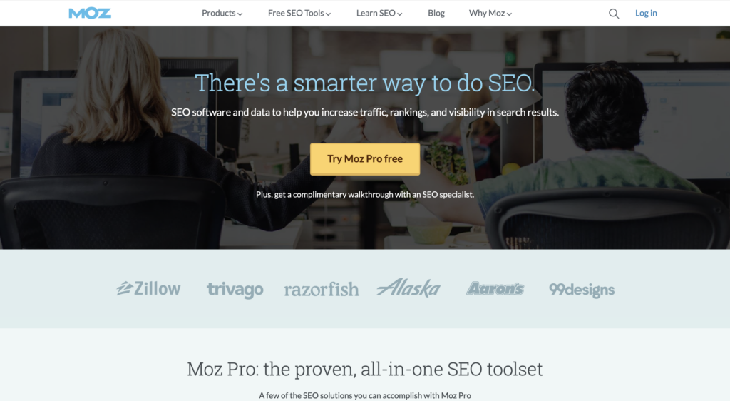 Screenshot from Moz website