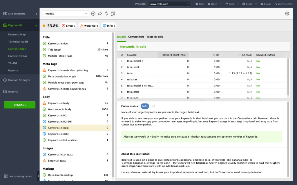 Screenshot of SEO PowerSuite Page Audit