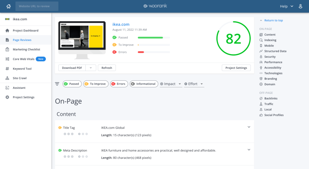 Screenshot of Woorank Page Review