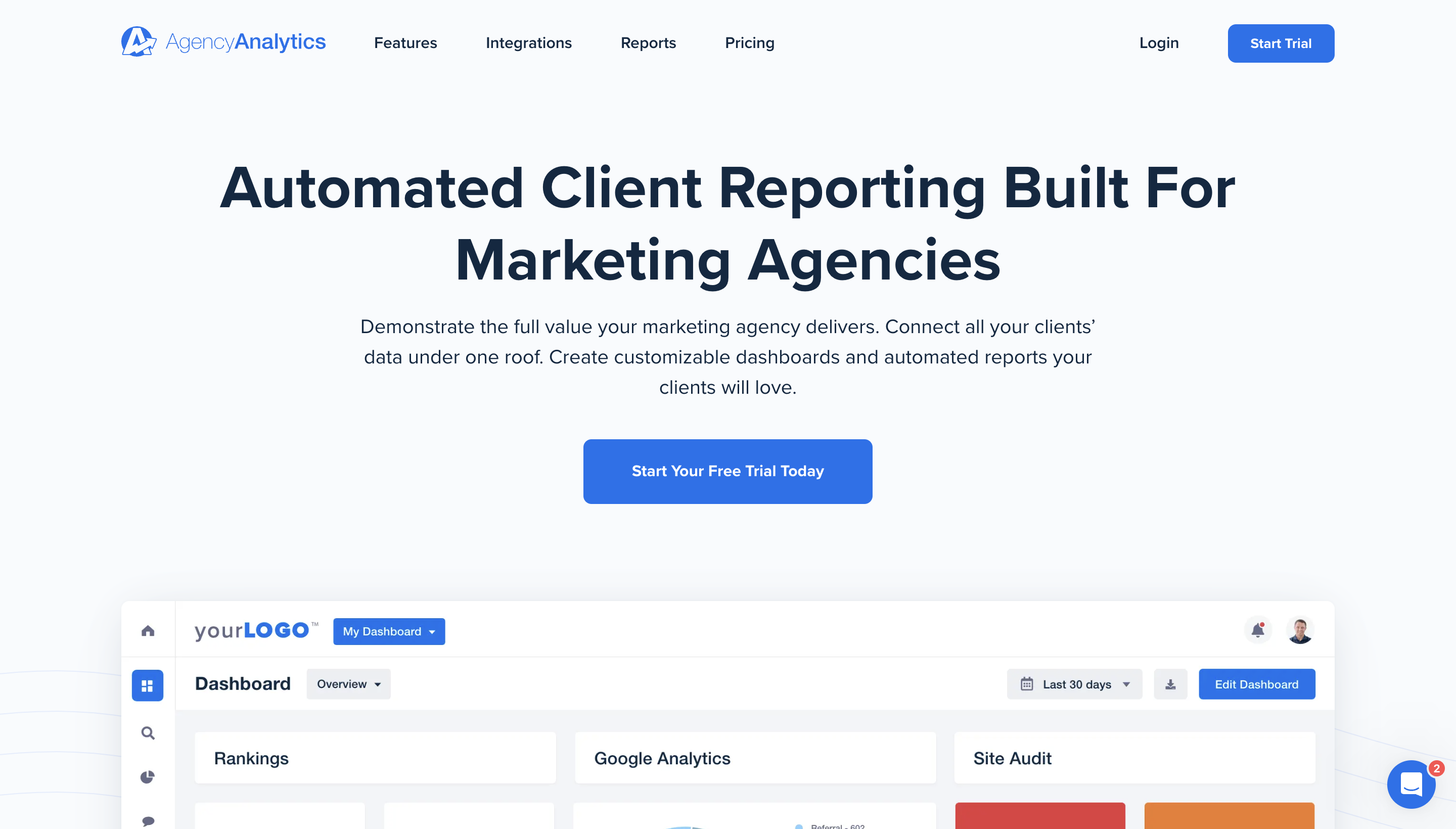 AgencyAnalytics Home Page