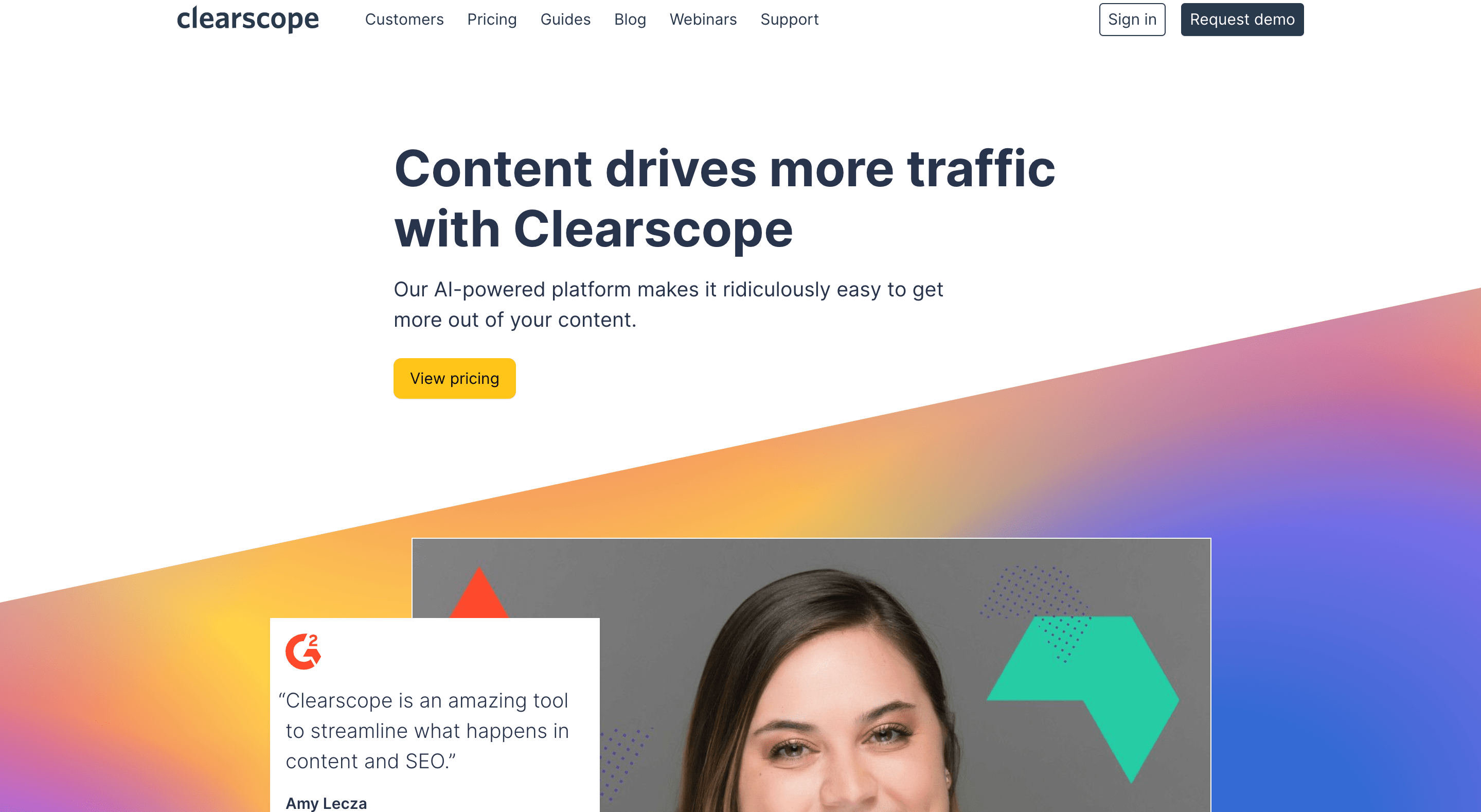 Screenshot of Clearscope Website