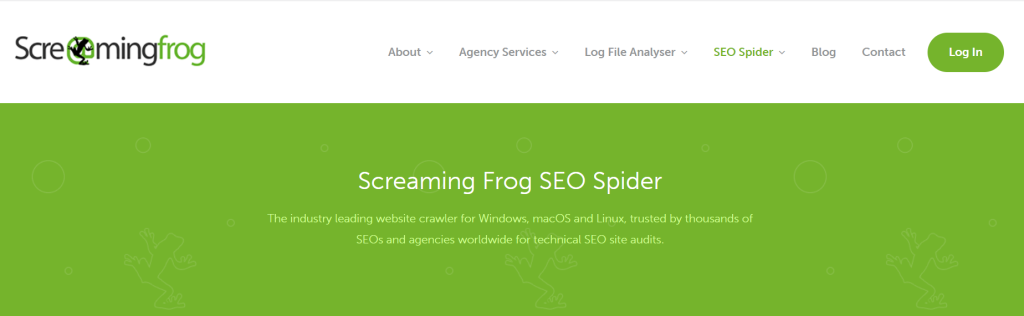 Página principal de Screaming Frog