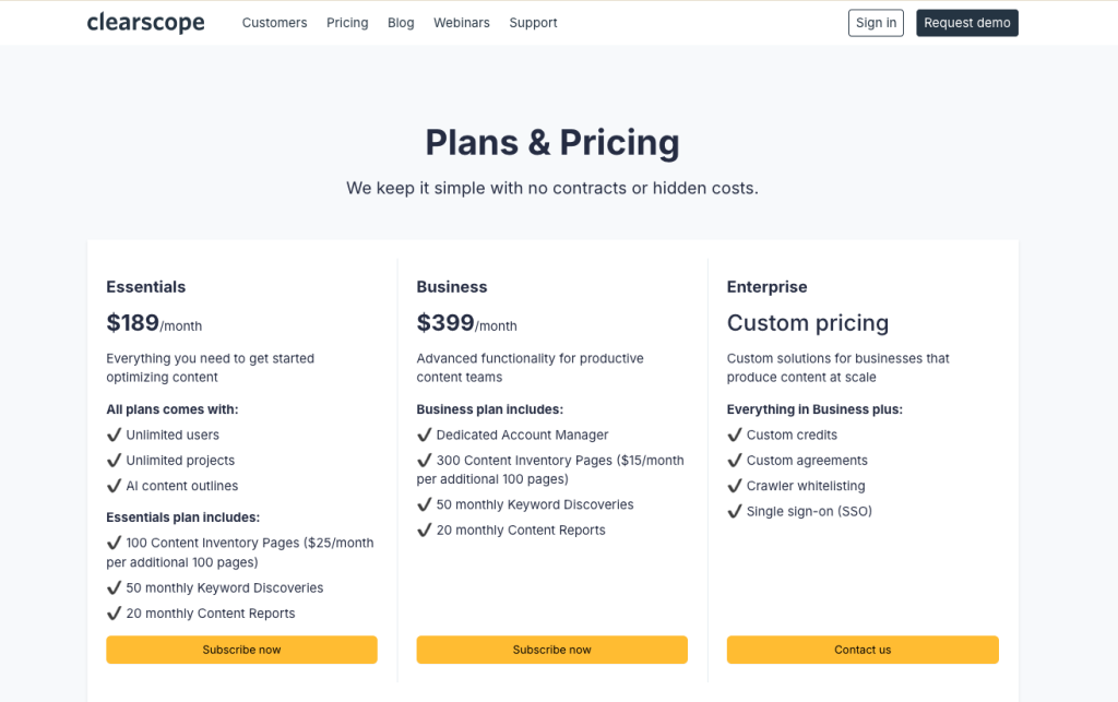 Clearscope pricing plans breakdown