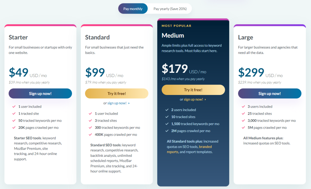 moz pro pricing