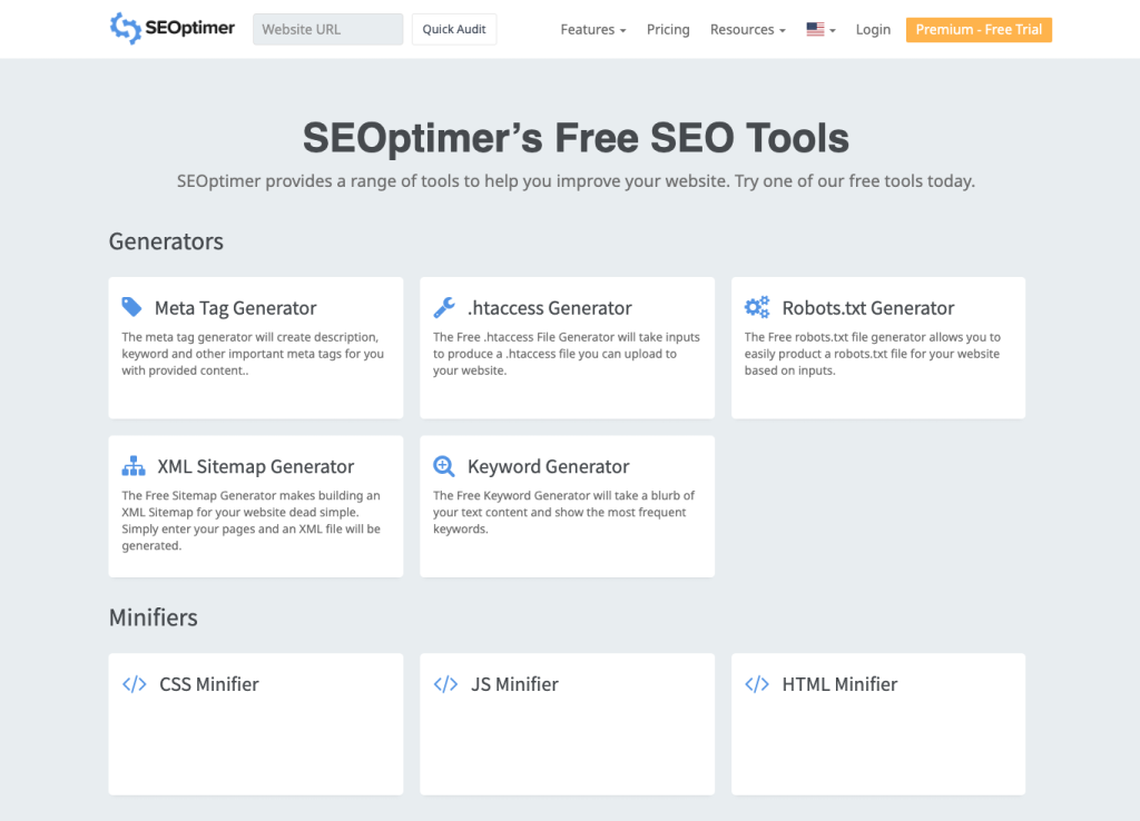 SEOptimer review: Free tools directory